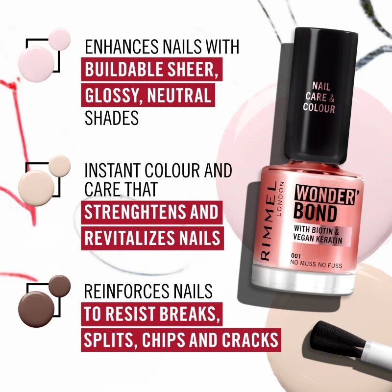 Rimmel Wonder'Bond lac de unghii culoare 004 What to Wear 12 ml