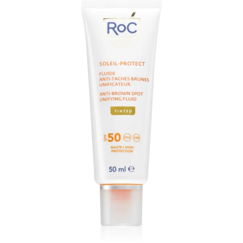 RoC Soleil Protect Anti Brown Spots Unifying Fluid Tinted lichid nuanțator pentru uniformizarea tenului SPF 50 cu vitamina C 50 ml