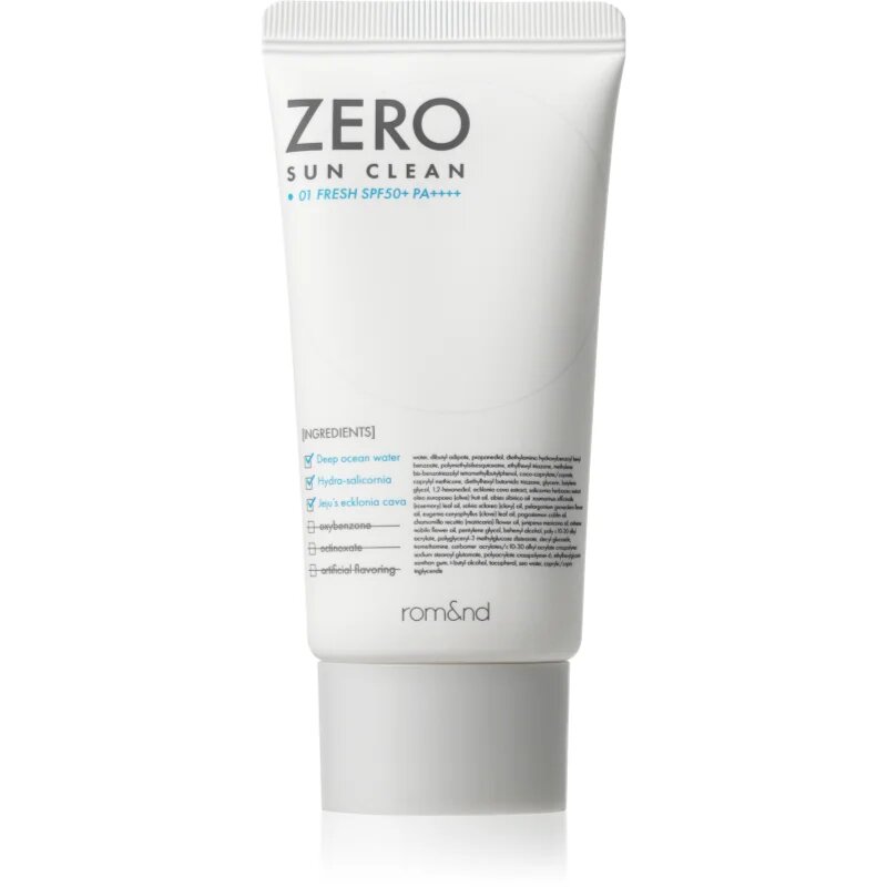 rom&nd Zero Sun Clean fluid protector cu minerale pentru fata SPF 50+ culoare 01 Fresh 50 ml