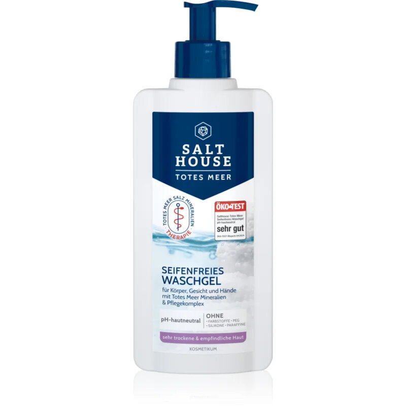 Salt House Dead Sea Therapy Soap-free Washing Gel gel de curățare fără săpun pentru corp față și mâini cu ulei de jojoba și uree 250 ml