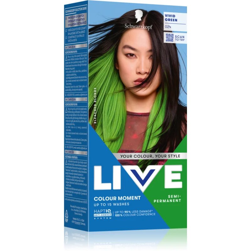 Schwarzkopf LIVE Colour Moment vopsea de păr semipermanentă culoare 024 Vivid Green 50 ml