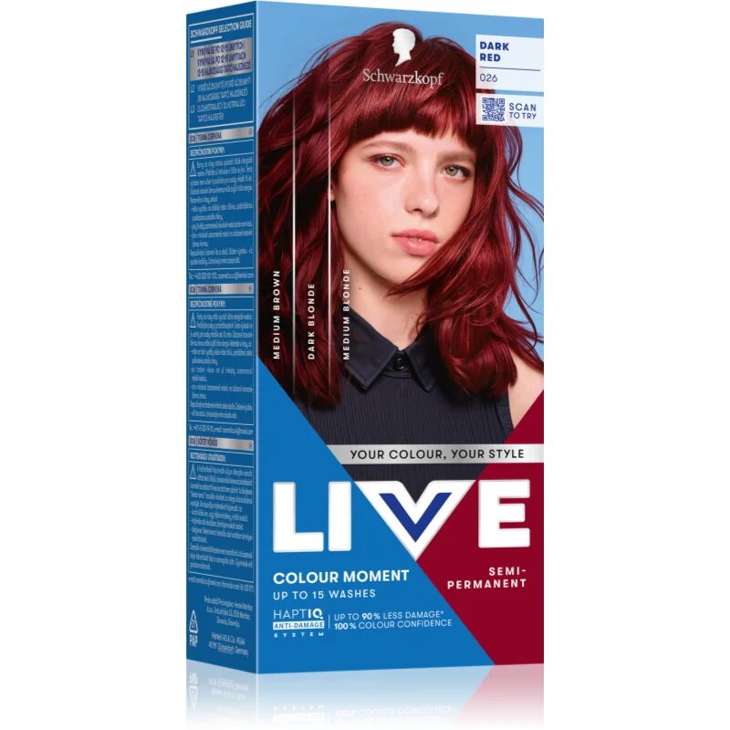 Schwarzkopf LIVE Colour Moment vopsea de păr semipermanentă culoare 026 Dark Red 50 ml
