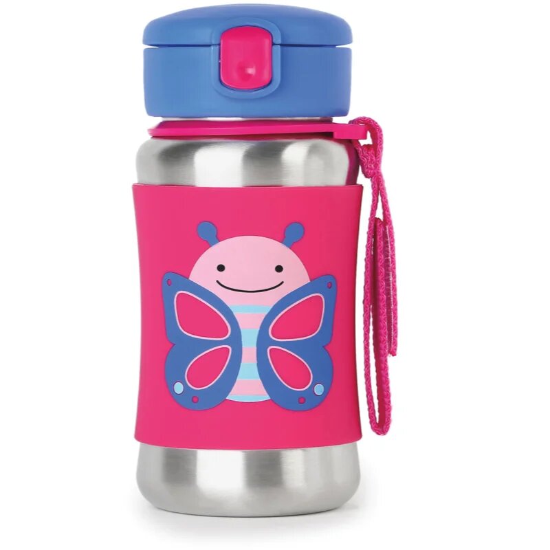 Skip Hop Zoo Straw Bottle sticlă inoxidabilă pentru apă cu pai Butterfly 12 m+ 1 buc