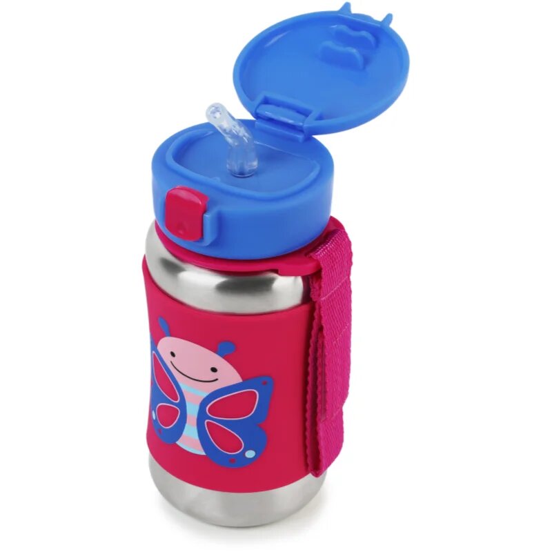 Skip Hop Zoo Straw Bottle sticlă inoxidabilă pentru apă cu pai Butterfly 12 m+ 1 buc