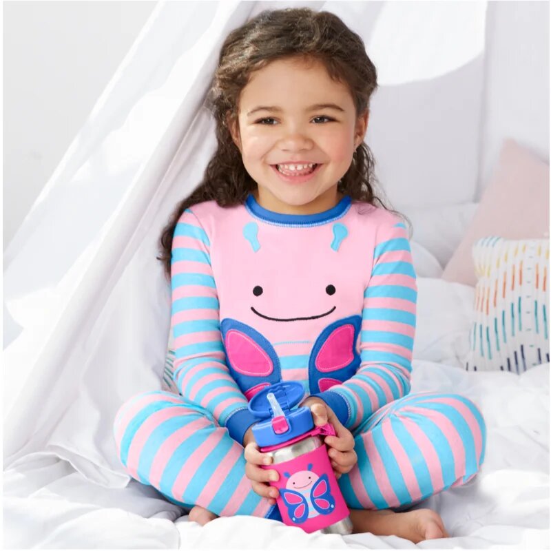 Skip Hop Zoo Straw Bottle sticlă inoxidabilă pentru apă cu pai Butterfly 12 m+ 1 buc
