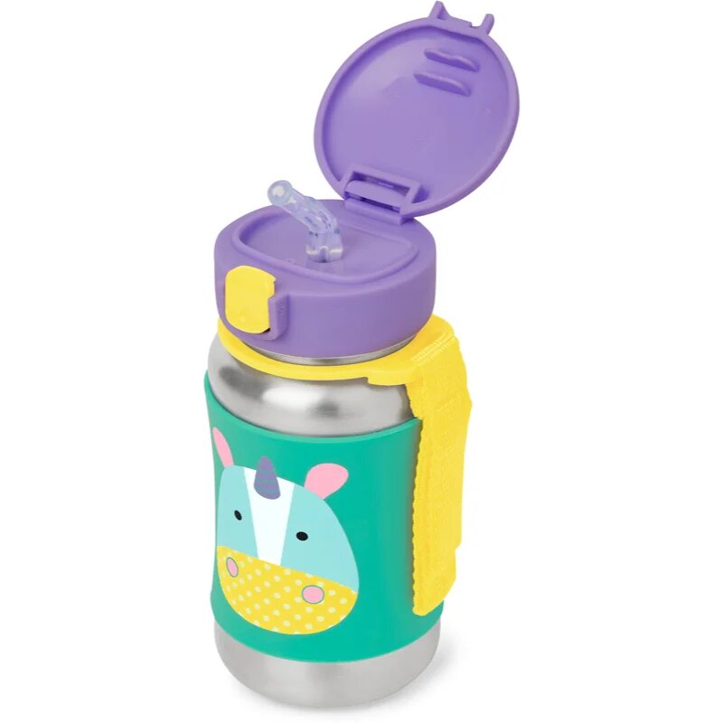 Skip Hop Zoo Straw Bottle sticlă inoxidabilă pentru apă cu pai Unicorn 12 m+ 1 buc
