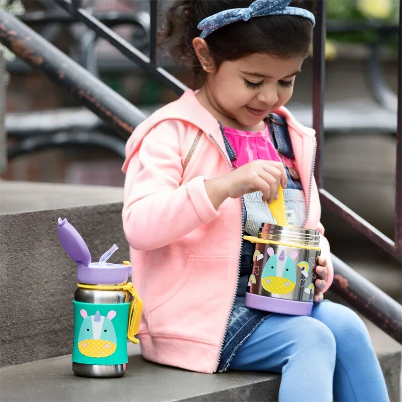Skip Hop Zoo Straw Bottle sticlă inoxidabilă pentru apă cu pai Unicorn 12 m+ 1 buc