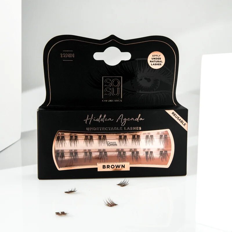 SOSU Cosmetics Hidden Agenda Undetectable Lashes pachet cu gene fără noduri autoadezive 10mm Brown 16 buc