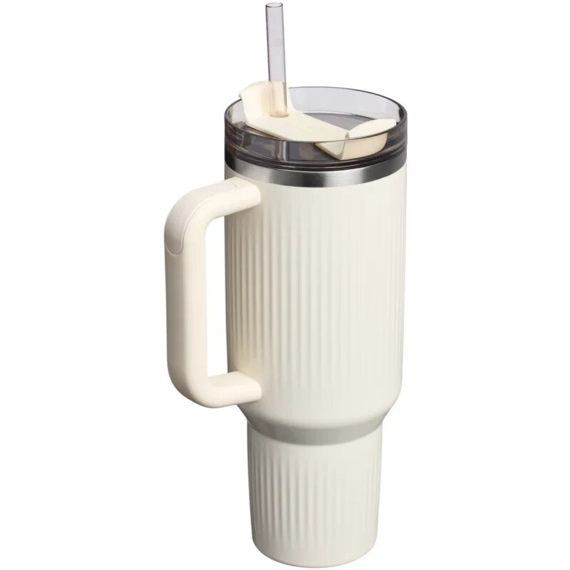 Stanley Quencher H2.O FlowState™ Fluted Tumbler pahar din oțel inoxidabil cu pai mare Cream Gloss 1 buc