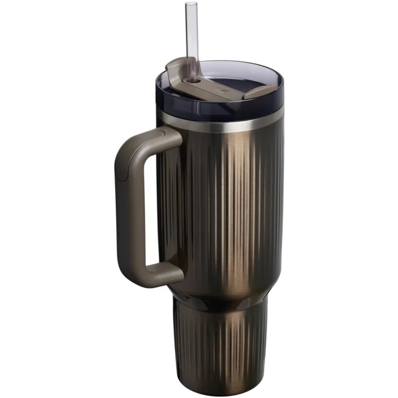 Stanley Quencher H2.O FlowState™ Fluted Tumbler pahar din oțel inoxidabil cu pai mare Gunmetal Shine 1 buc