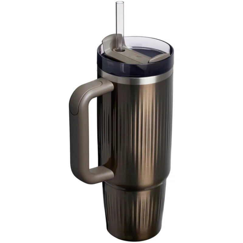 Stanley Quencher H2.O Fluted Tumbler pahar din oțel inoxidabil cu pai mare gunmetal shine 1 buc