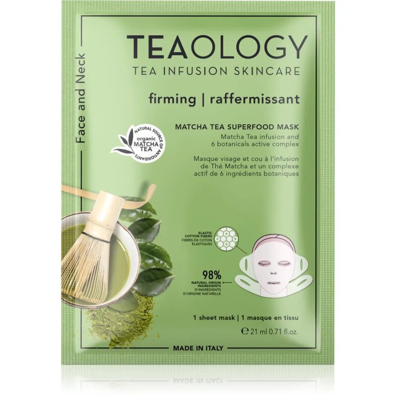 Teaology Matcha Tea Superfood Mask mască textilă pentru contururile faciale cu efect de fermitate cu matcha 1 buc