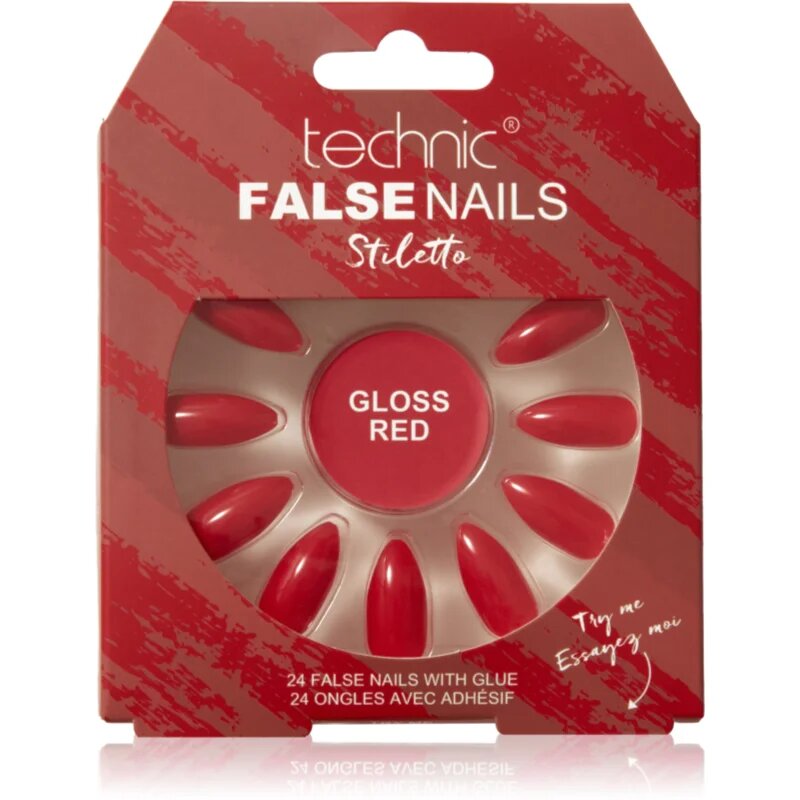 Technic Cosmetics False Nails Stiletto unghii artificiale Gloss Red 24 buc