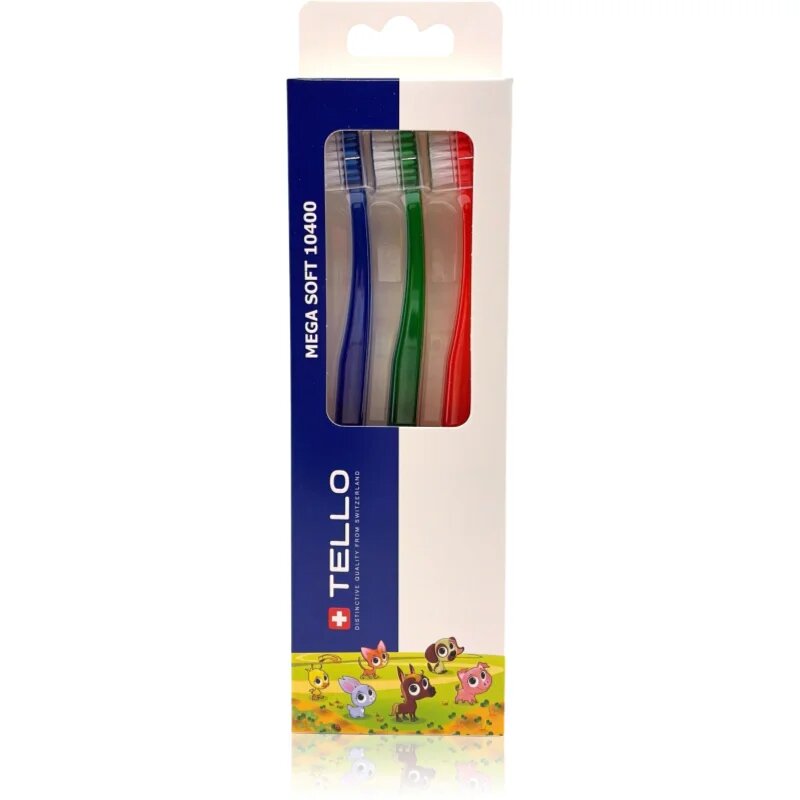 TELLO Kids 10400 Mega Soft periuțe de dinți pentru copii 2-7 3 buc