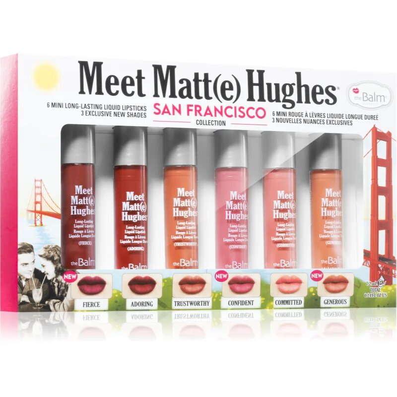 theBalm Meet Matt(e) Hughes Mini Kit San Francisco set de rujuri lichide pentru un efect de lunga durata 6 buc