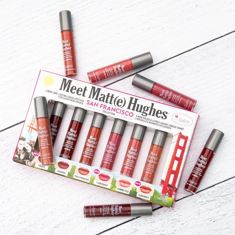 theBalm Meet Matt(e) Hughes Mini Kit San Francisco set de rujuri lichide pentru un efect de lunga durata 6 buc
