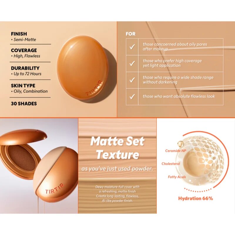 TIRTIR Mask Fit AI Filter Cushion burete cu machiaj de lungă durată cu efect matifiant culoare 17C Porcelain 18 g