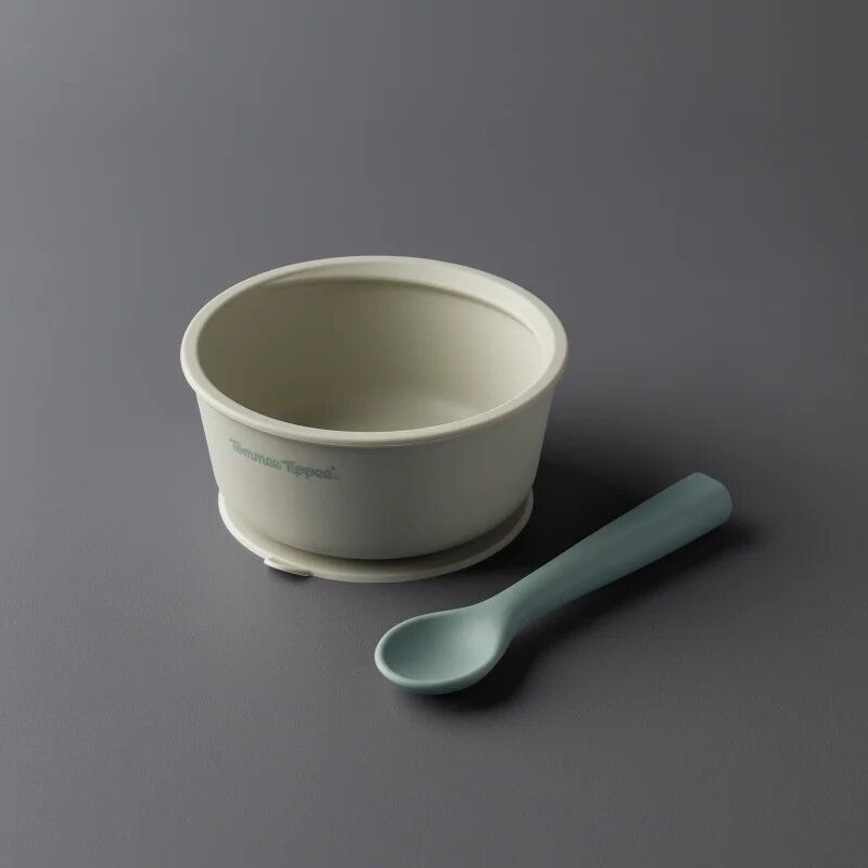 Tommee Tippee EasiStick™ Silicone Bowl & Spoon bol din silicon cu ventuză 4m+ Green 1 buc