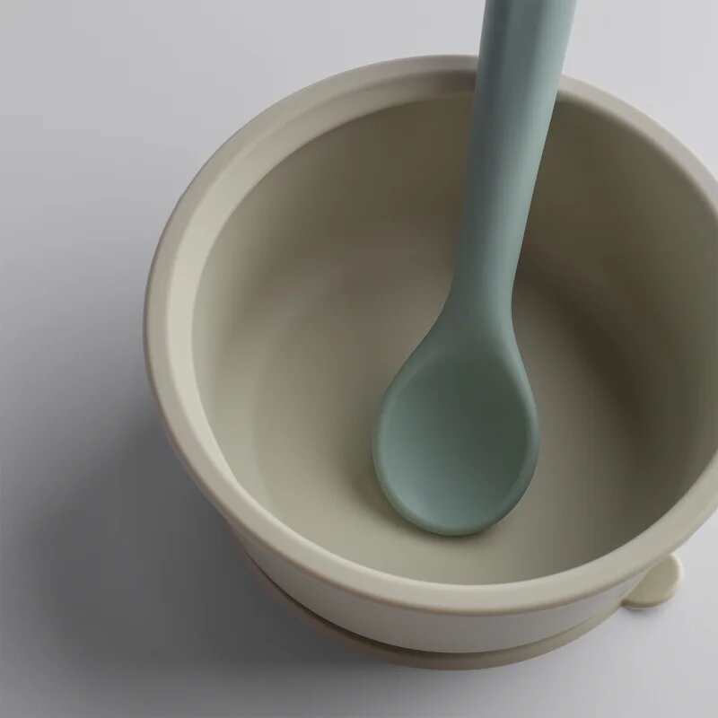 Tommee Tippee EasiStick™ Silicone Bowl & Spoon bol din silicon cu ventuză 4m+ Green 1 buc