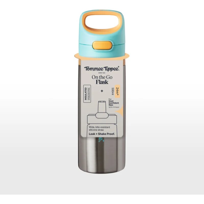 Tommee Tippee On The Go sticlă termos din oțel inoxidabil cu suzetă din silicon 24m+ 500 ml