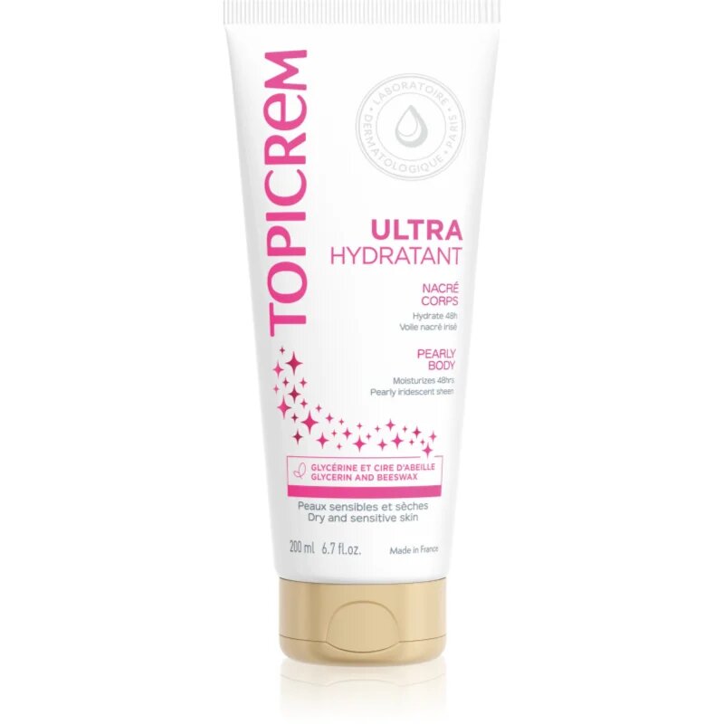 Topicrem UH BODY Ultra-Moisturizing Pearly Body lapte de corp piele sensibilă stralucire de perla 200 ml