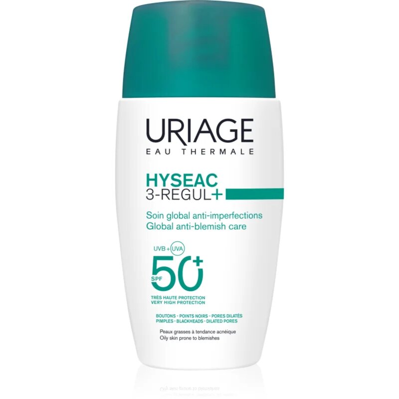 Uriage Hyseac 3-Regul+ Global Anti-Blemish Care SPF50+ cremă de zi pentru ten gras SPF 50+ 50 ml