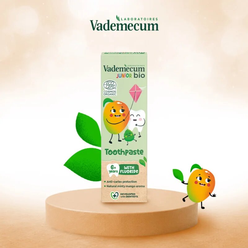 Vademecum BIO Junior pasta de dinti pentru copii cu flor de la vârsta de 6 ani Minty Mango 50 ml
