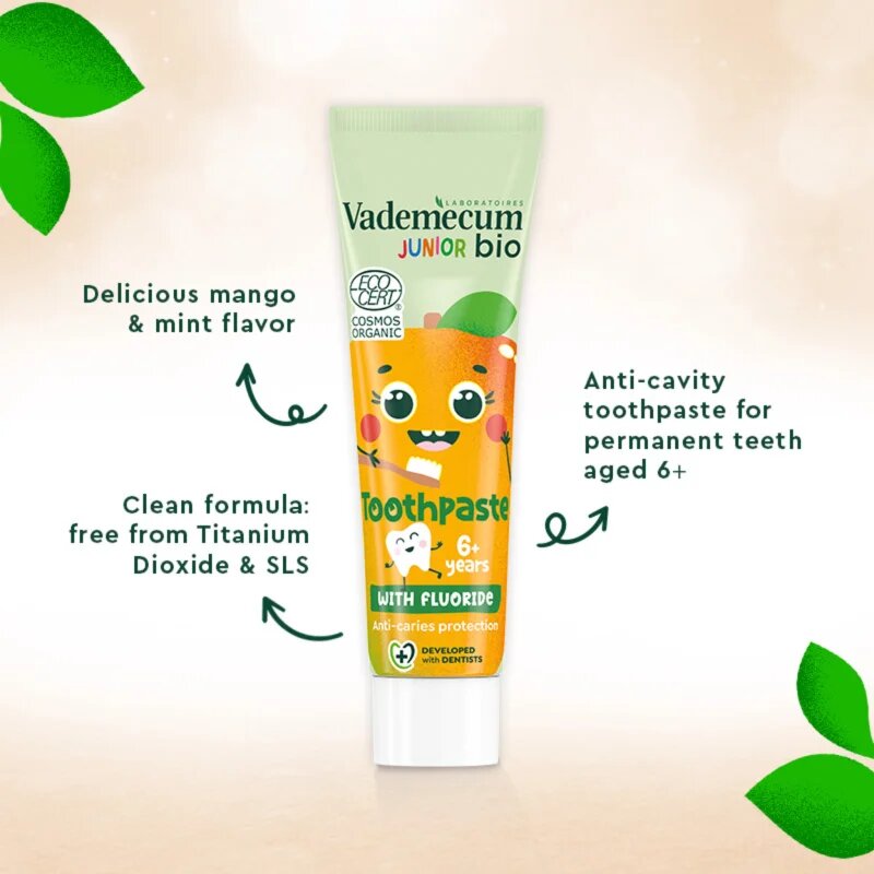 Vademecum BIO Junior pasta de dinti pentru copii cu flor de la vârsta de 6 ani Minty Mango 50 ml