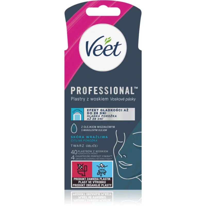 Veet Professional Benzi de ceara depilatoare pentru fata pentru piele sensibilă 40 buc