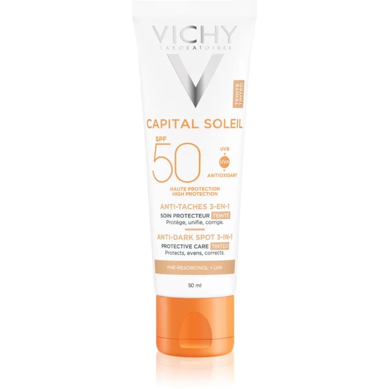 Vichy Capital Soleil cremă colorantă împotriva petelor pigmentare 3 în 1 SPF 50 Tinted 50 ml