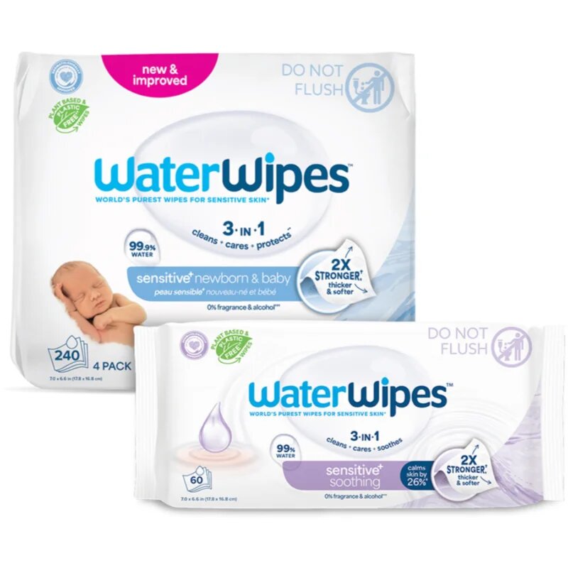 WaterWipes Sensitive (4x60 ks) + Soothing Clean (1x60 ks) Șervețele umede 300 buc