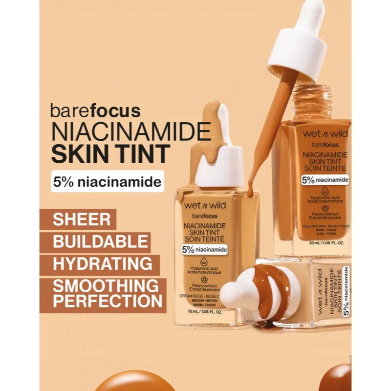 Wet n Wild BareFocus Niacinamide Skin Tint machiaj ușor de hidratare culoare Fair Beige (Warm) 32 ml