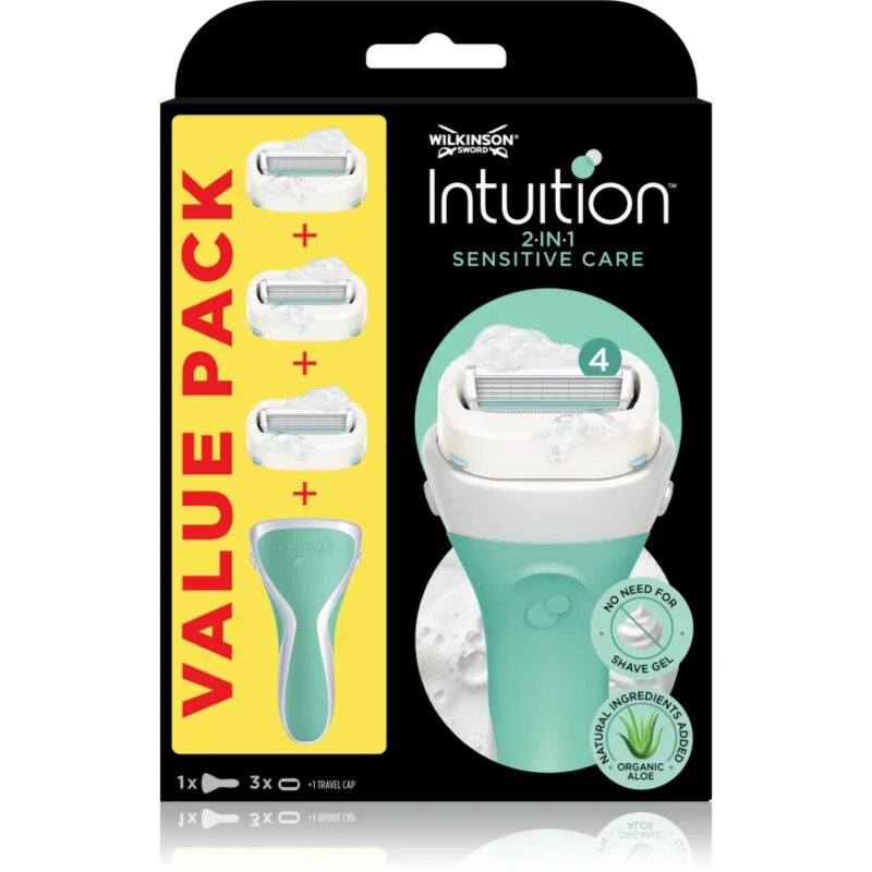 Wilkinson Sword Intuition 2in1 Soap & Shave Sensitive aparat de ras + capete de schimb 3 buc