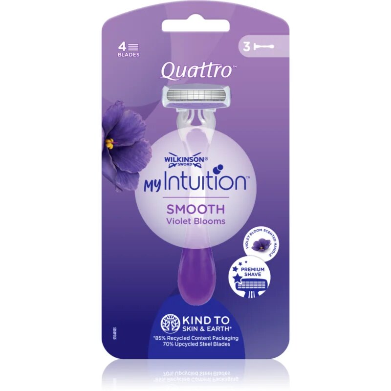 Wilkinson Sword My Intuition Quattro aparat de ras de unică folosință Violet Blooms 3 buc
