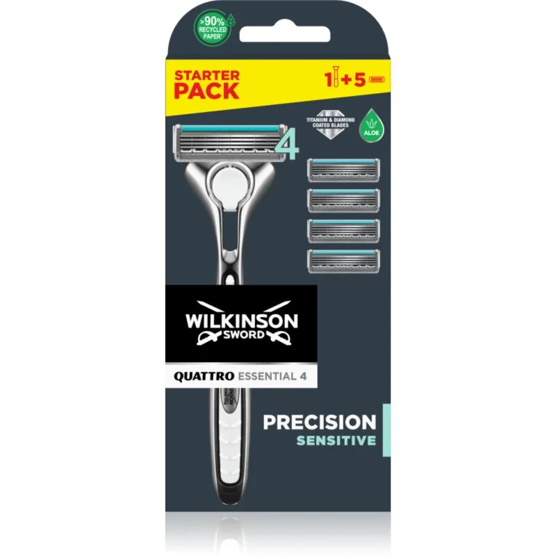 Wilkinson Sword Quattro Essential 4 Titanium Sensitive Aparat de ras + rezervă lame 4 pc