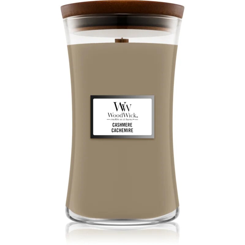 Woodwick Cashmere lumânare parfumată cu fitil din lemn 609.5 g