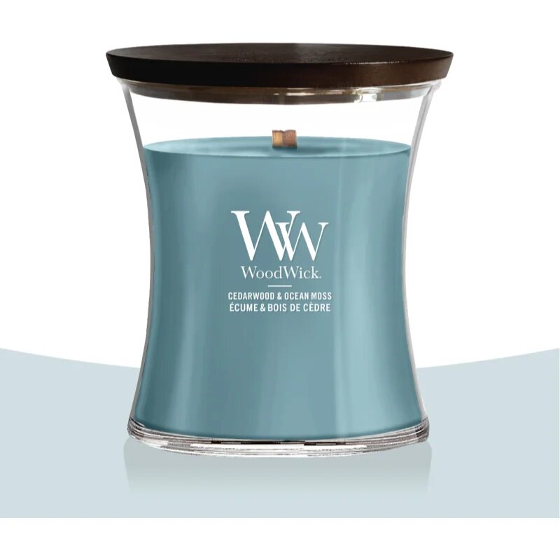 Woodwick Cedarwood & Ocean Moss lumânare parfumată cu fitil din lemn 275 g
