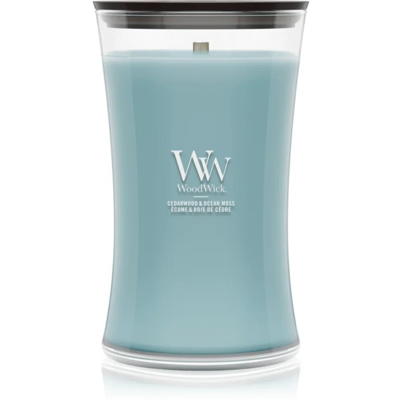 Woodwick Cedarwood & Ocean Moss lumânare parfumată cu fitil din lemn 610 g