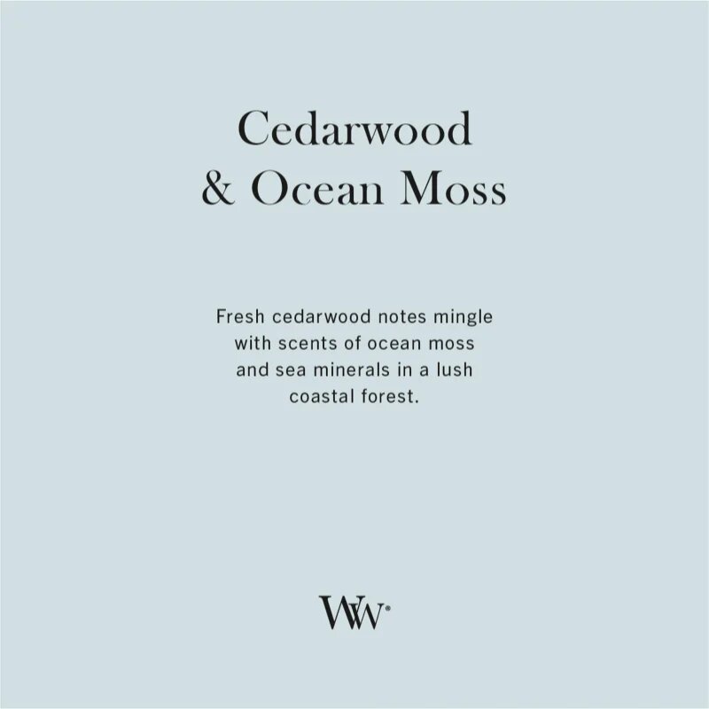Woodwick Cedarwood & Ocean Moss lumânare parfumată cu fitil din lemn 610 g
