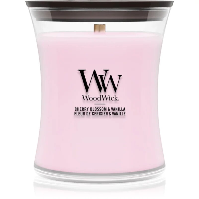 Woodwick Cherry Blossom & Vanilla lumânare parfumată cu fitil din lemn 275 g
