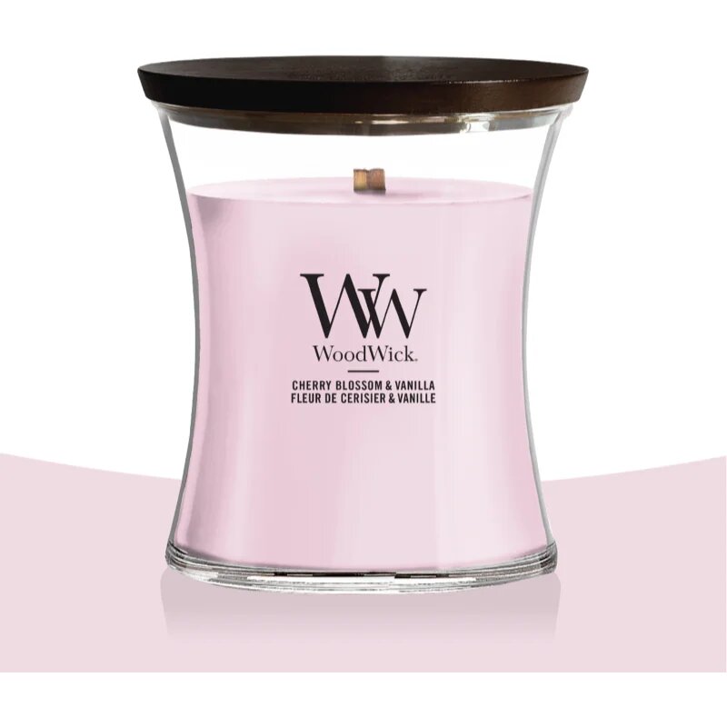 Woodwick Cherry Blossom & Vanilla lumânare parfumată cu fitil din lemn 275 g