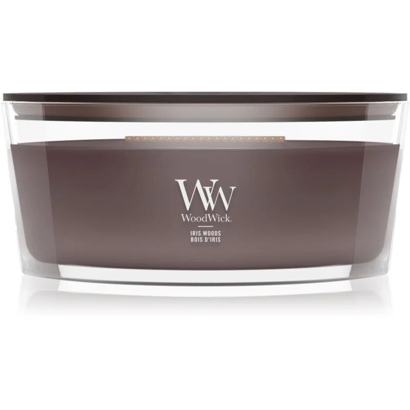 Woodwick Iris Woods lumânare parfumată cu fitil din lemn 453.6 g