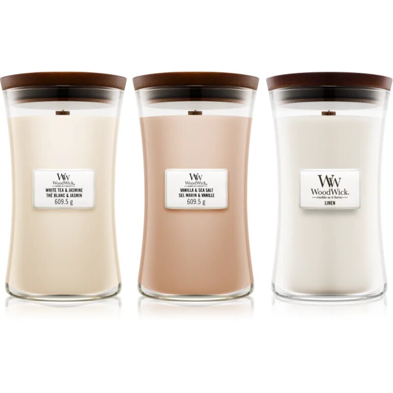 Woodwick Linen Tea & Sea Salt set set cadou