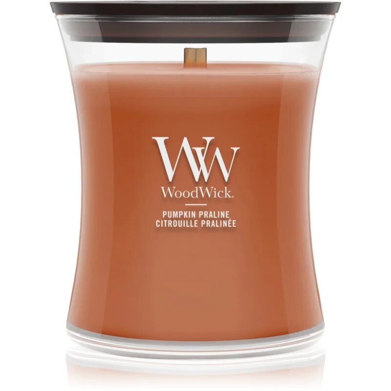 Woodwick Pumpkin Praline lumânare parfumată cu fitil din lemn 275 g
