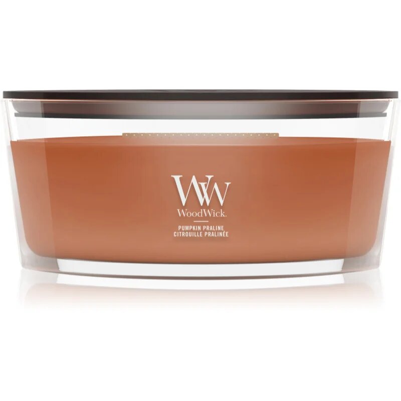 Woodwick Pumpkin Praline lumânare parfumată cu fitil din lemn 453.6 g