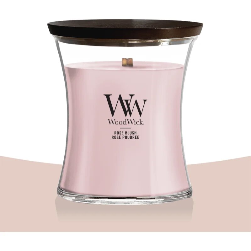 Woodwick Rose Blush lumânare parfumată cu fitil din lemn 275 g