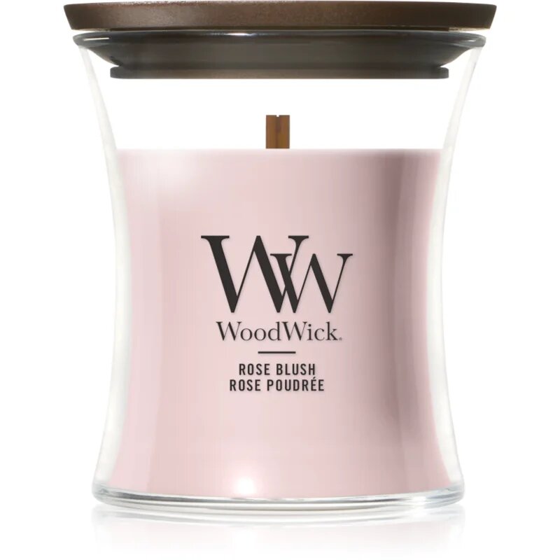 Woodwick Rose Blush lumânare parfumată cu fitil din lemn 85 g