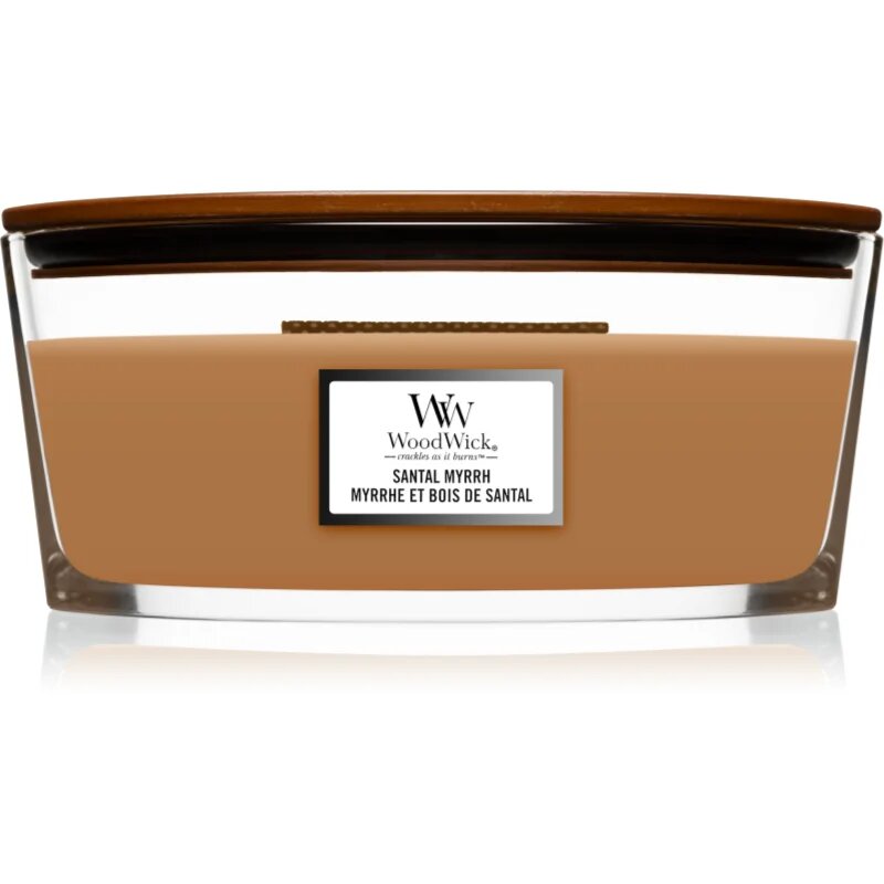 Woodwick Santal Myrrh lumânare parfumată cu fitil din lemn (hearthwick) 4536 g