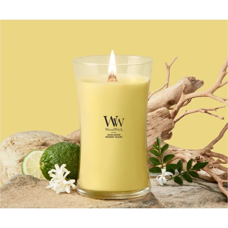 Woodwick Solar Orchid lumânare parfumată cu fitil din lemn 610 g