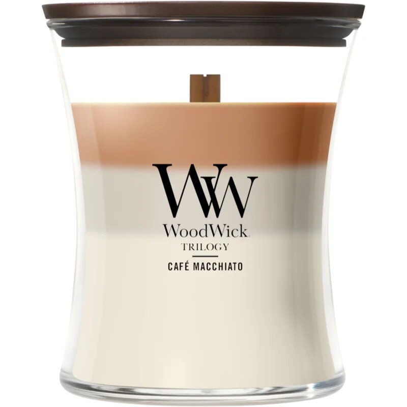 Woodwick Trilogy Café Macchiato lumânare parfumată cu fitil din lemn 275 g